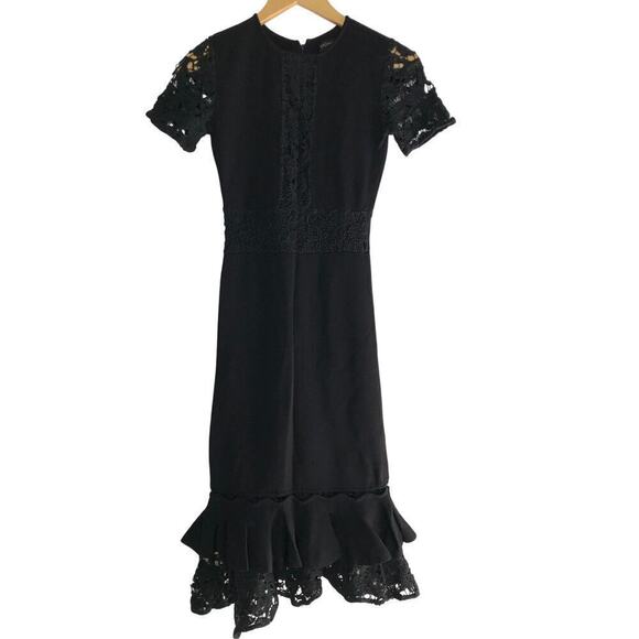 Sachin + Babi Flutter Lace Dress Short Sleeve Ruffle Hem Sheath Midi Black XS - Picture 5 of 10